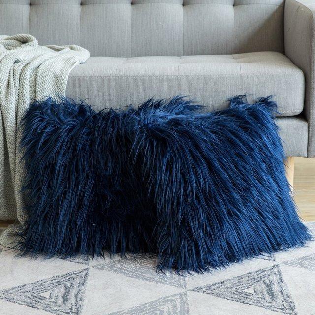 housse de coussin polaire bleu