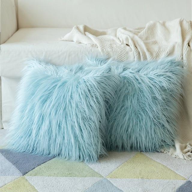 housse coussin polaire turquoise