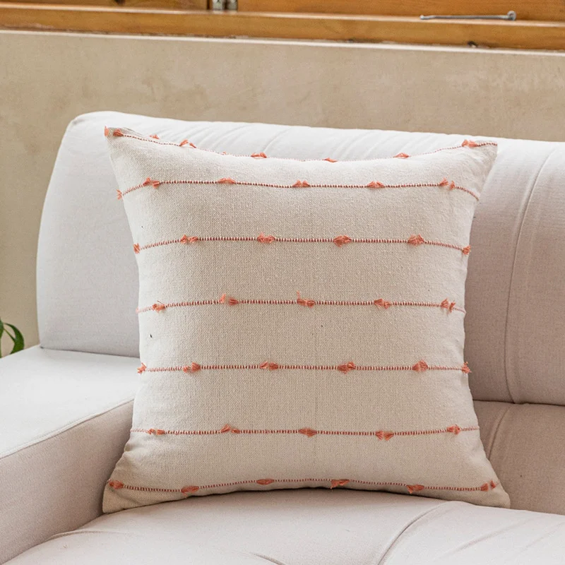 housse de coussin bohème rayures roses