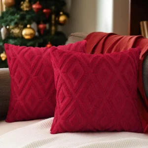 Housse de coussin, en fausse fourrure - rouge