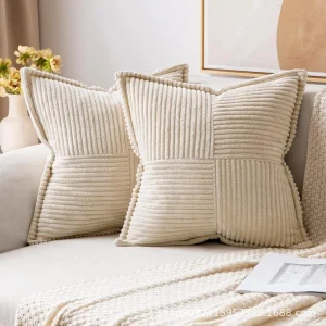 Housse de coussin en velours côtelé rayé uni – beige