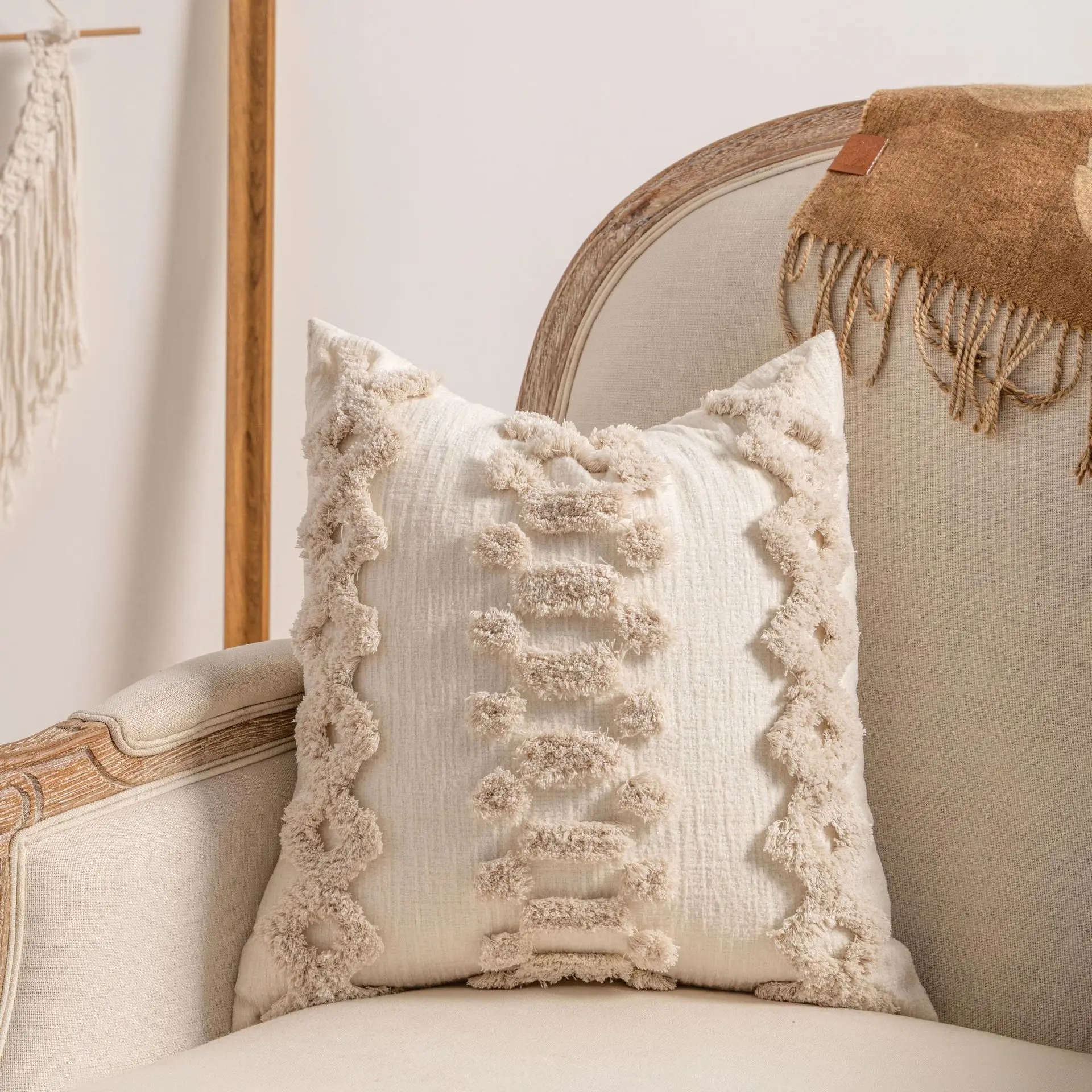 housse coussin fil bouclé bohème