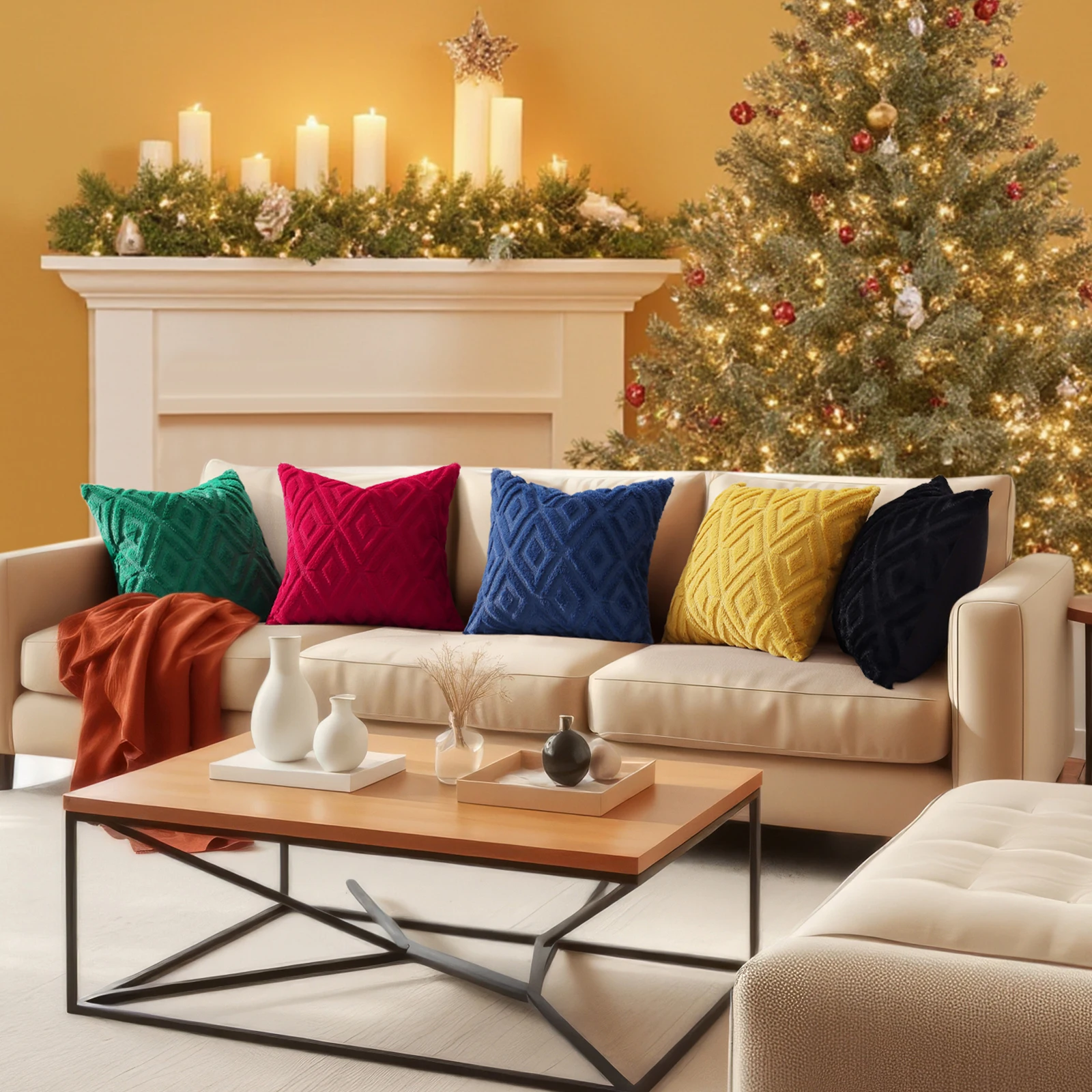 Housse de coussin, en fausse fourrure - rouge – Image 3