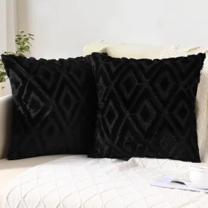 Housse de coussin, en fausse fourrure, couleur noires