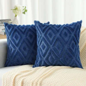 Housse de coussin en fausse fourrure bleu royal
