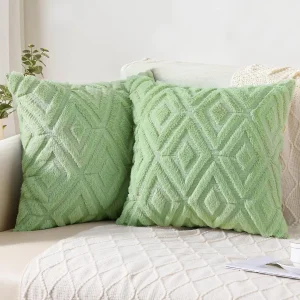 Housse de coussin en fausse fourrure vert sauge