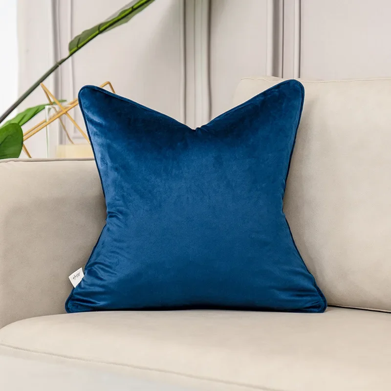 Housse de coussin en velours bleu luxueux – Design uni élégant