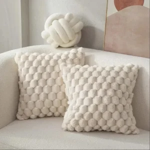 housse de coussin en peluche blanc crème