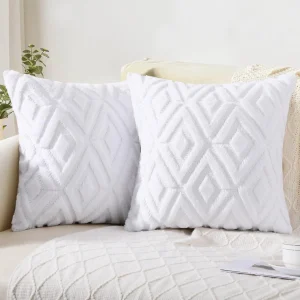 Housse de coussin, en fausse fourrure - blanc pur