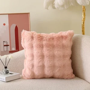 Housse de coussin 45 × 45 cm en peluche cosy - rose