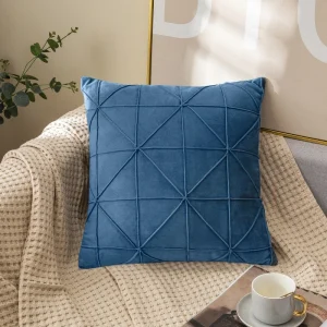 Housse de coussin en velours 45 × 45 cm , motif quadrillé – bleue
