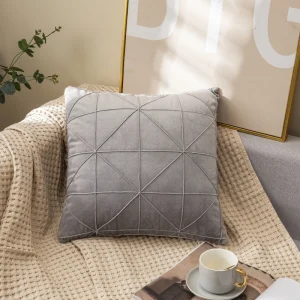 Housse de coussin en velours 45×45 cm , motif quadrillé - grise