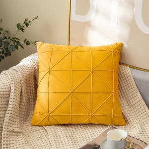 Housse de coussin en velours 45x45 cm , motif quadrillé - or