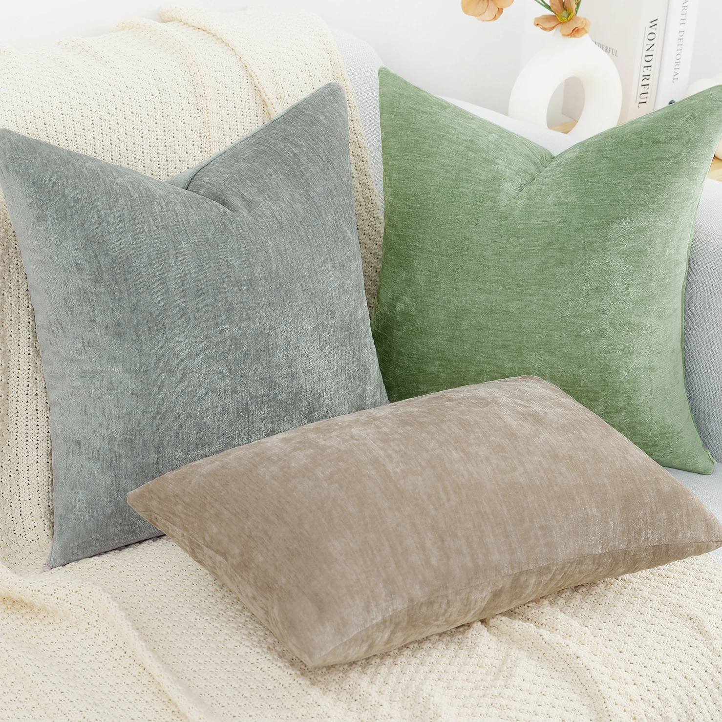 Housses de coussin en chenille – lot de 2 – style euro – blanches – Image 2