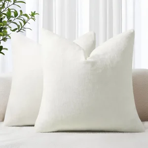Housses de coussin en chenille – lot de 2 – style euro – blanches