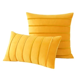 Housse coussin velours – rayures unies – jaune