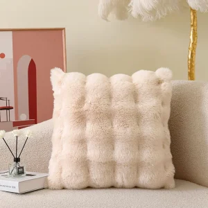 housse de coussin en peluche beige