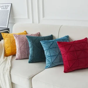 Housse de coussin en velours 45 × 45 cm , motif quadrillé – bordeaux