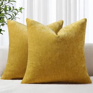 Housses de coussin en chenille – lot de 2 – style euro – jaune or