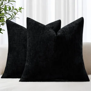 Housses de coussin en chenille – lot de 2 - style euro - noires