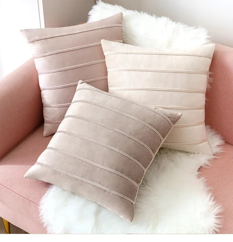 Housse de coussin en velours – rayures unies – blanche – Image 2