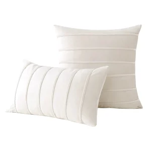 Housse de coussin en velours – rayures unies – blanche