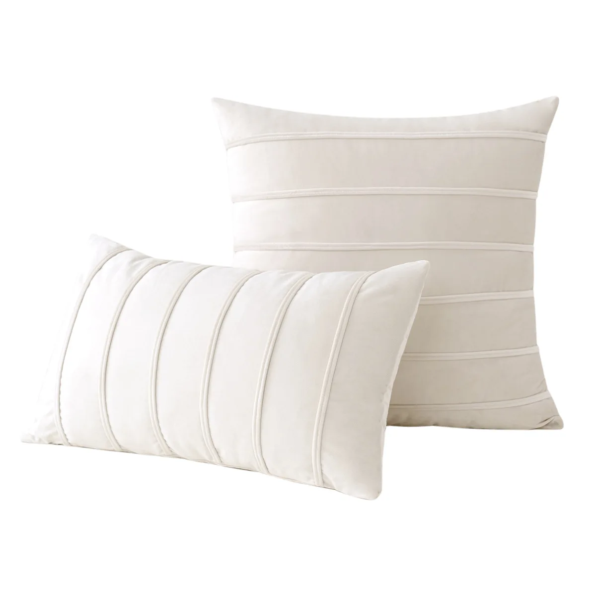 Housse de coussin en velours – rayures unies – blanche
