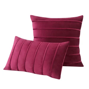 Housse de coussin en velours – rayures unies - bordeaux
